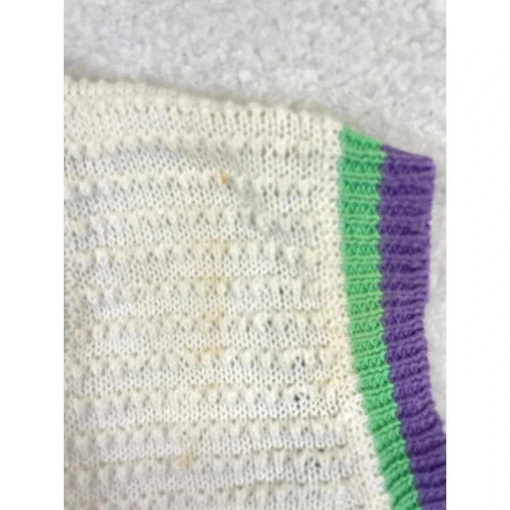 Leon Levin Hand Loomed Knit Sweater Vest Women's S White‎ Pink Blue  Ramie VTG - Picture 4 of 11